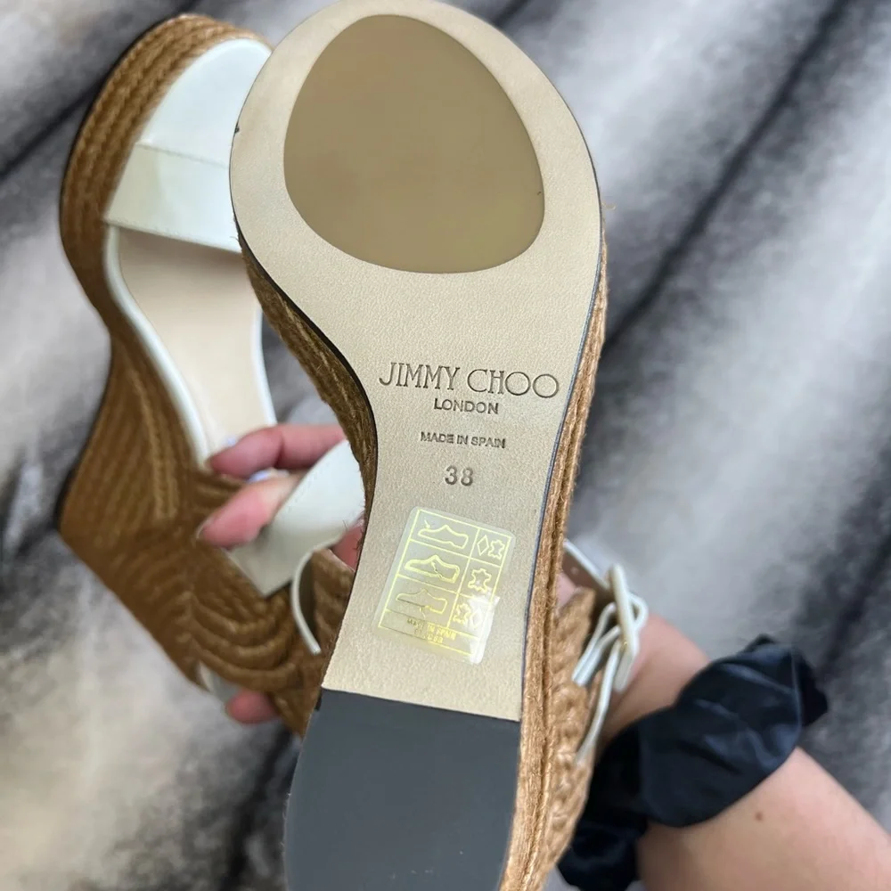 Jimmy Choo Delphi 100 Vao Latte Vachetta Leather Rope Wedges Espadrille